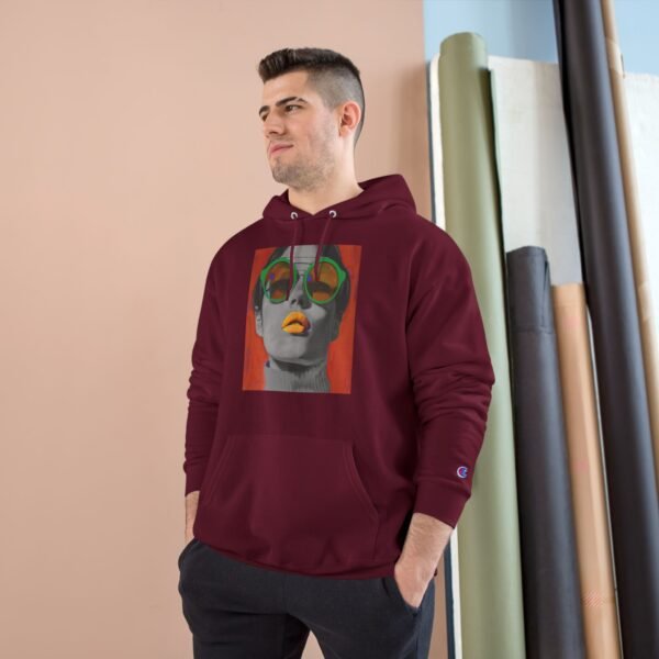 Pop Art Woman Illustration Champion Hoodie, Bold Quirky Fashion Sweatshirt, Unique Artistic Hoodie, Playful Modern Outfit, Art Enthusiasts - Image 31