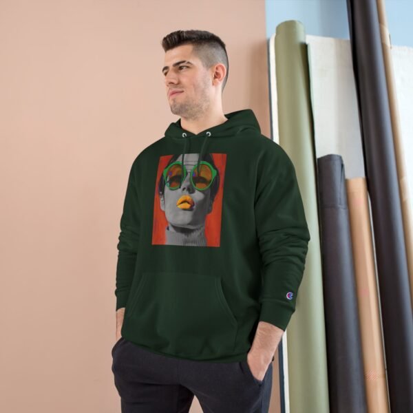 Pop Art Woman Illustration Champion Hoodie, Bold Quirky Fashion Sweatshirt, Unique Artistic Hoodie, Playful Modern Outfit, Art Enthusiasts - Image 19