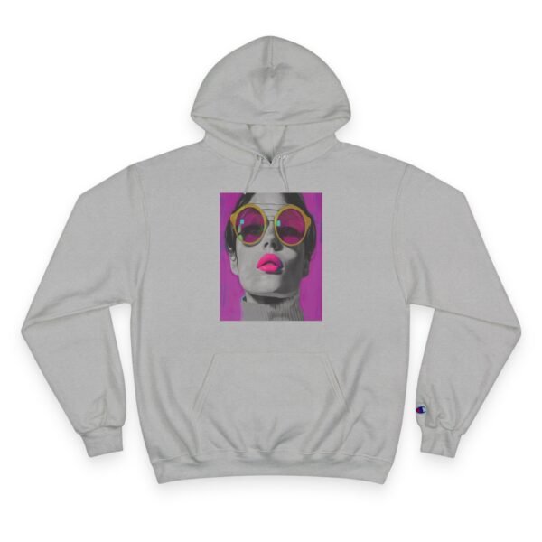 Pop Art Champion Hoodie, Quirky Woman Illustration, Contemporary Artwear, Colorful Design, Casual or Event Wear, Art Enthusiasts Gift, Art - Image 5