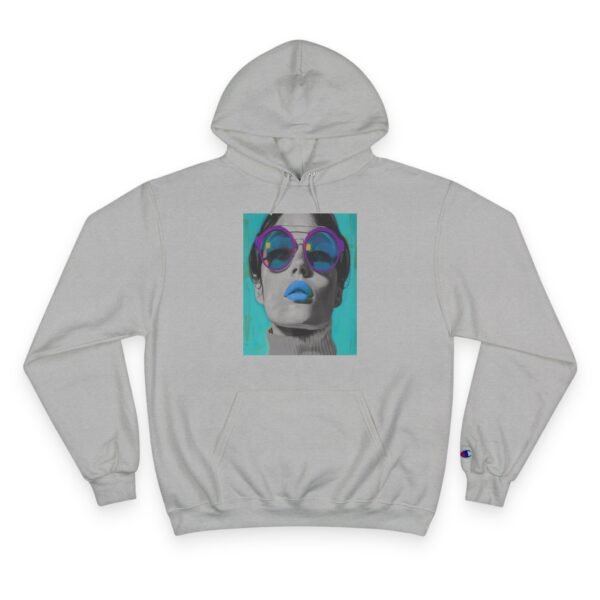Pop Art Champion Hoodie with Quirky Woman Illustration, Colorful Modern Design, Art Enthusiasts Gift, Casual Wear Statement Piece, Art - Image 5