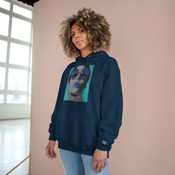 Pop Art Champion Hoodie with Quirky Woman Illustration, Colorful Modern Design, Art Enthusiasts Gift, Casual Wear Statement Piece, Art - Image 24