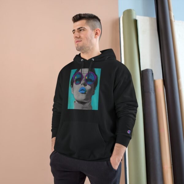 Pop Art Champion Hoodie with Quirky Woman Illustration, Colorful Modern Design, Art Enthusiasts Gift, Casual Wear Statement Piece, Art - Image 27
