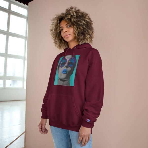 Pop Art Champion Hoodie with Quirky Woman Illustration, Colorful Modern Design, Art Enthusiasts Gift, Casual Wear Statement Piece, Art - Image 32
