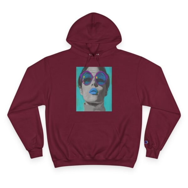 Pop Art Champion Hoodie with Quirky Woman Illustration, Colorful Modern Design, Art Enthusiasts Gift, Casual Wear Statement Piece, Art - Image 29