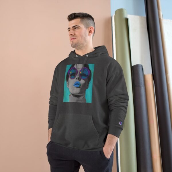 Pop Art Champion Hoodie with Quirky Woman Illustration, Colorful Modern Design, Art Enthusiasts Gift, Casual Wear Statement Piece, Art - Image 15