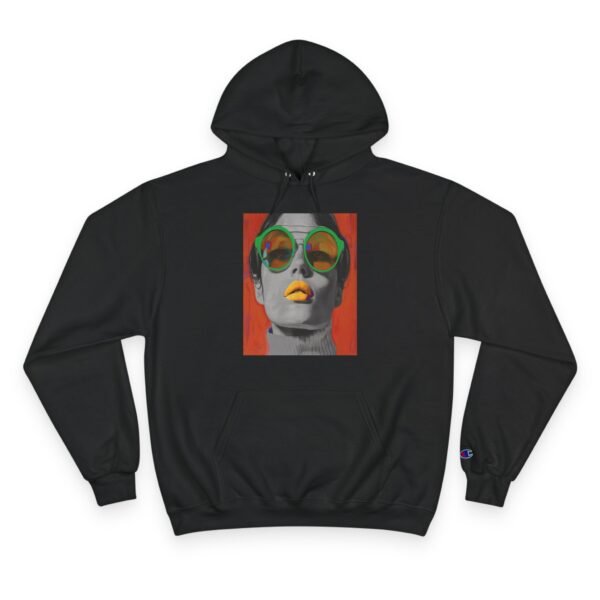 Pop Art Woman Illustration Champion Hoodie, Bold Quirky Fashion Sweatshirt, Unique Artistic Hoodie, Playful Modern Outfit, Art Enthusiasts - Image 25