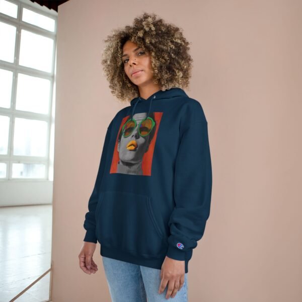 Pop Art Woman Illustration Champion Hoodie, Bold Quirky Fashion Sweatshirt, Unique Artistic Hoodie, Playful Modern Outfit, Art Enthusiasts - Image 24