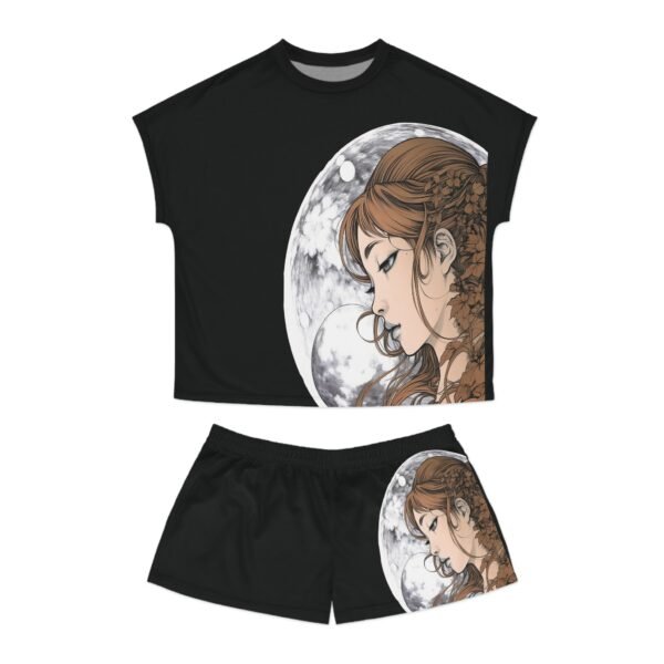 Anime Woman Moon Short Pajama Set, Pajamas Sleepwear Set, Nightwear Gift, Lunar Pjs, Full Moon PJ's, Lounge Wear - Image 5
