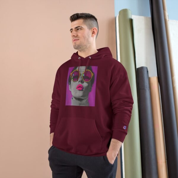 Pop Art Champion Hoodie, Quirky Woman Illustration, Contemporary Artwear, Colorful Design, Casual or Event Wear, Art Enthusiasts Gift, Art - Image 31
