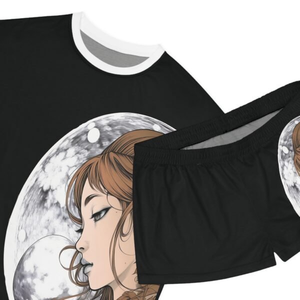 Anime Woman Moon Short Pajama Set, Pajamas Sleepwear Set, Nightwear Gift, Lunar Pjs, Full Moon PJ's, Lounge Wear - Image 3