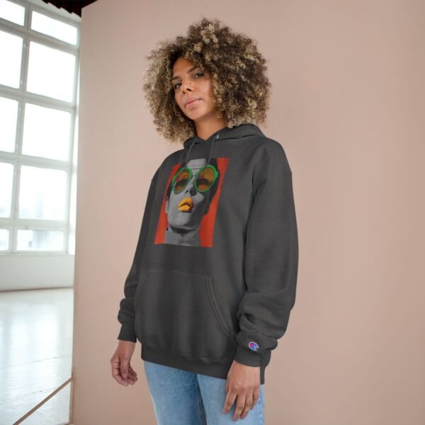 Pop Art Woman Illustration Champion Hoodie, Bold Quirky Fashion Sweatshirt, Unique Artistic Hoodie, Playful Modern Outfit, Art Enthusiasts - Image 12