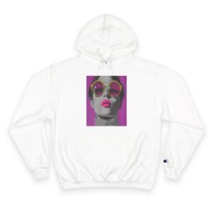 Pop Art Champion Hoodie, Quirky Woman Illustration, Contemporary Artwear, Colorful Design, Casual or Event Wear, Art Enthusiasts Gift, Art