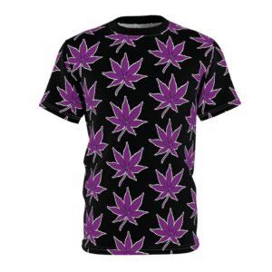 Purple Weed Leaf Unisex Tee, Marijuana Leaf Print Shirt, Hippie Cannabis Pattern Top, 420 Apparel, Weed Lover Gift