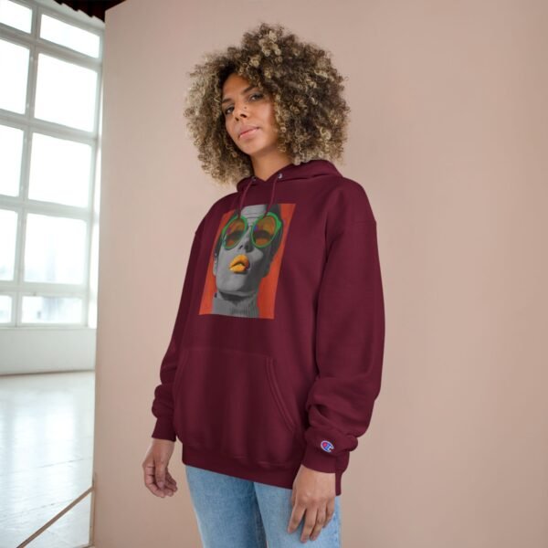 Pop Art Woman Illustration Champion Hoodie, Bold Quirky Fashion Sweatshirt, Unique Artistic Hoodie, Playful Modern Outfit, Art Enthusiasts - Image 32