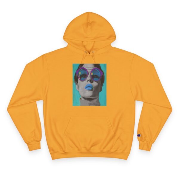 Pop Art Champion Hoodie with Quirky Woman Illustration, Colorful Modern Design, Art Enthusiasts Gift, Casual Wear Statement Piece, Art - Image 17