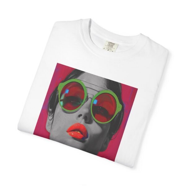 Pop Art T-shirt, Red, Bold Colorful, Quirky Woman Illustration Shirt, Playful Modern Decor Top, Contemporary Pop Art Print - Image 3