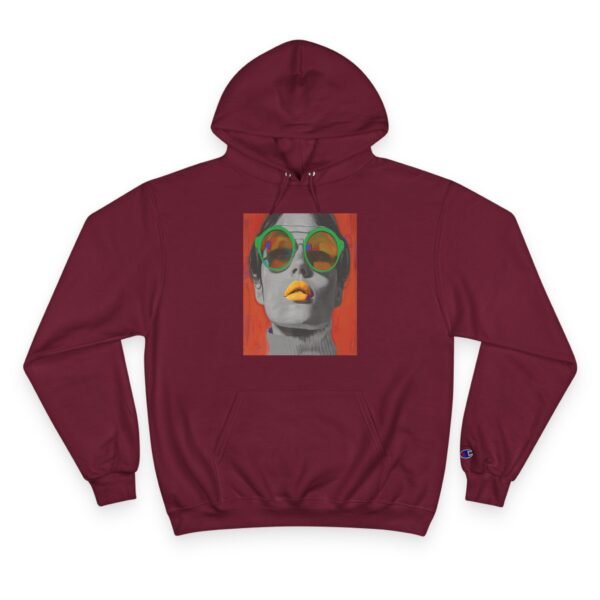 Pop Art Woman Illustration Champion Hoodie, Bold Quirky Fashion Sweatshirt, Unique Artistic Hoodie, Playful Modern Outfit, Art Enthusiasts - Image 29