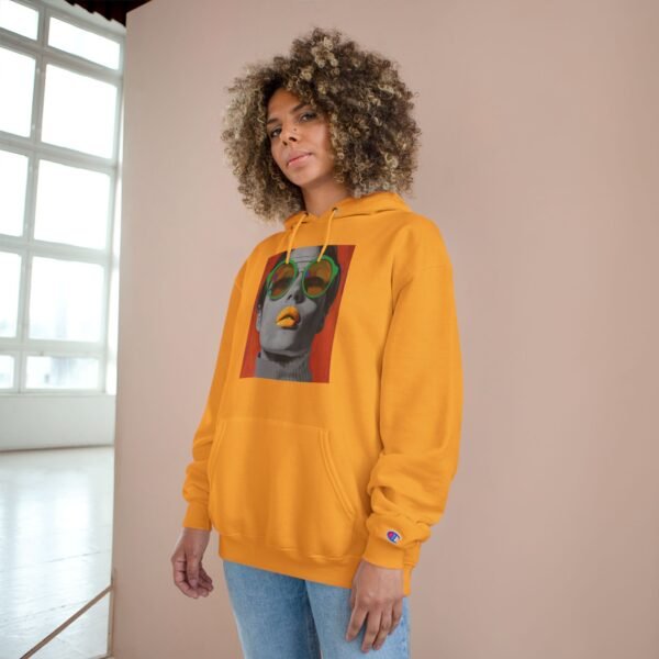 Pop Art Woman Illustration Champion Hoodie, Bold Quirky Fashion Sweatshirt, Unique Artistic Hoodie, Playful Modern Outfit, Art Enthusiasts - Image 16