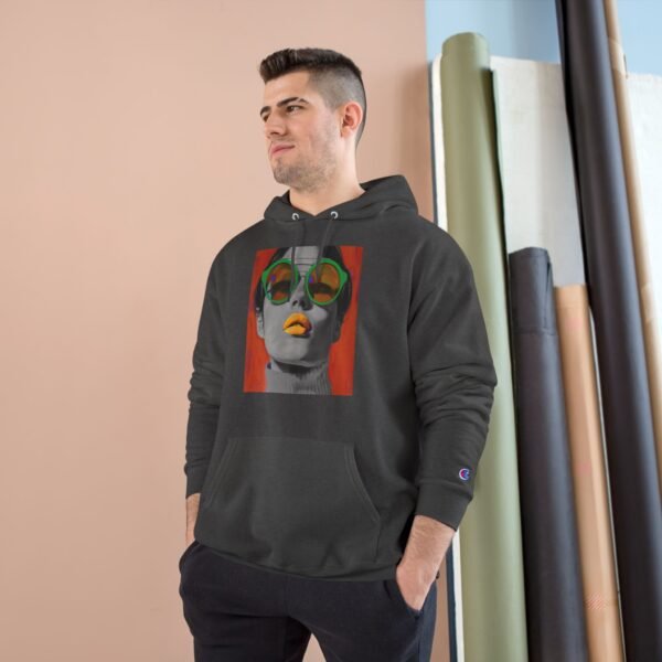 Pop Art Woman Illustration Champion Hoodie, Bold Quirky Fashion Sweatshirt, Unique Artistic Hoodie, Playful Modern Outfit, Art Enthusiasts - Image 11