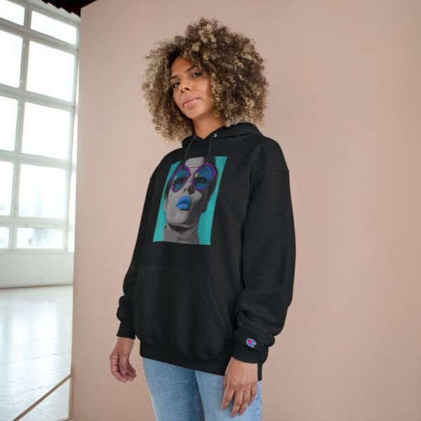 Pop Art Champion Hoodie with Quirky Woman Illustration, Colorful Modern Design, Art Enthusiasts Gift, Casual Wear Statement Piece, Art - Image 28