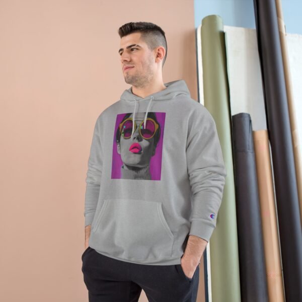 Pop Art Champion Hoodie, Quirky Woman Illustration, Contemporary Artwear, Colorful Design, Casual or Event Wear, Art Enthusiasts Gift, Art - Image 7