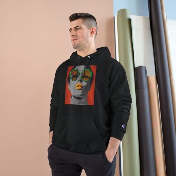 Pop Art Woman Illustration Champion Hoodie, Bold Quirky Fashion Sweatshirt, Unique Artistic Hoodie, Playful Modern Outfit, Art Enthusiasts - Image 27