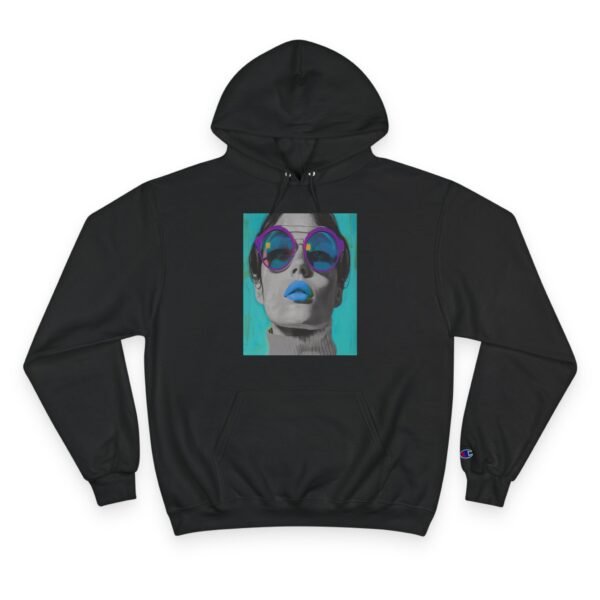 Pop Art Champion Hoodie with Quirky Woman Illustration, Colorful Modern Design, Art Enthusiasts Gift, Casual Wear Statement Piece, Art - Image 25