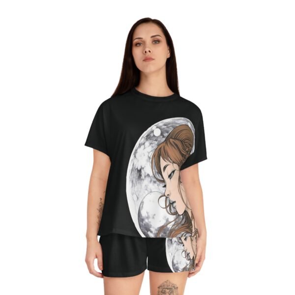 Anime Woman Moon Short Pajama Set, Pajamas Sleepwear Set, Nightwear Gift, Lunar Pjs, Full Moon PJ's, Lounge Wear - Image 8