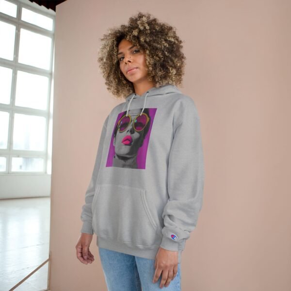 Pop Art Champion Hoodie, Quirky Woman Illustration, Contemporary Artwear, Colorful Design, Casual or Event Wear, Art Enthusiasts Gift, Art - Image 8