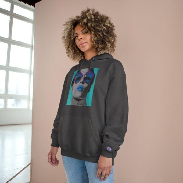 Pop Art Champion Hoodie with Quirky Woman Illustration, Colorful Modern Design, Art Enthusiasts Gift, Casual Wear Statement Piece, Art - Image 16