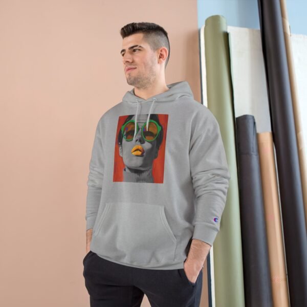 Pop Art Woman Illustration Champion Hoodie, Bold Quirky Fashion Sweatshirt, Unique Artistic Hoodie, Playful Modern Outfit, Art Enthusiasts - Image 7