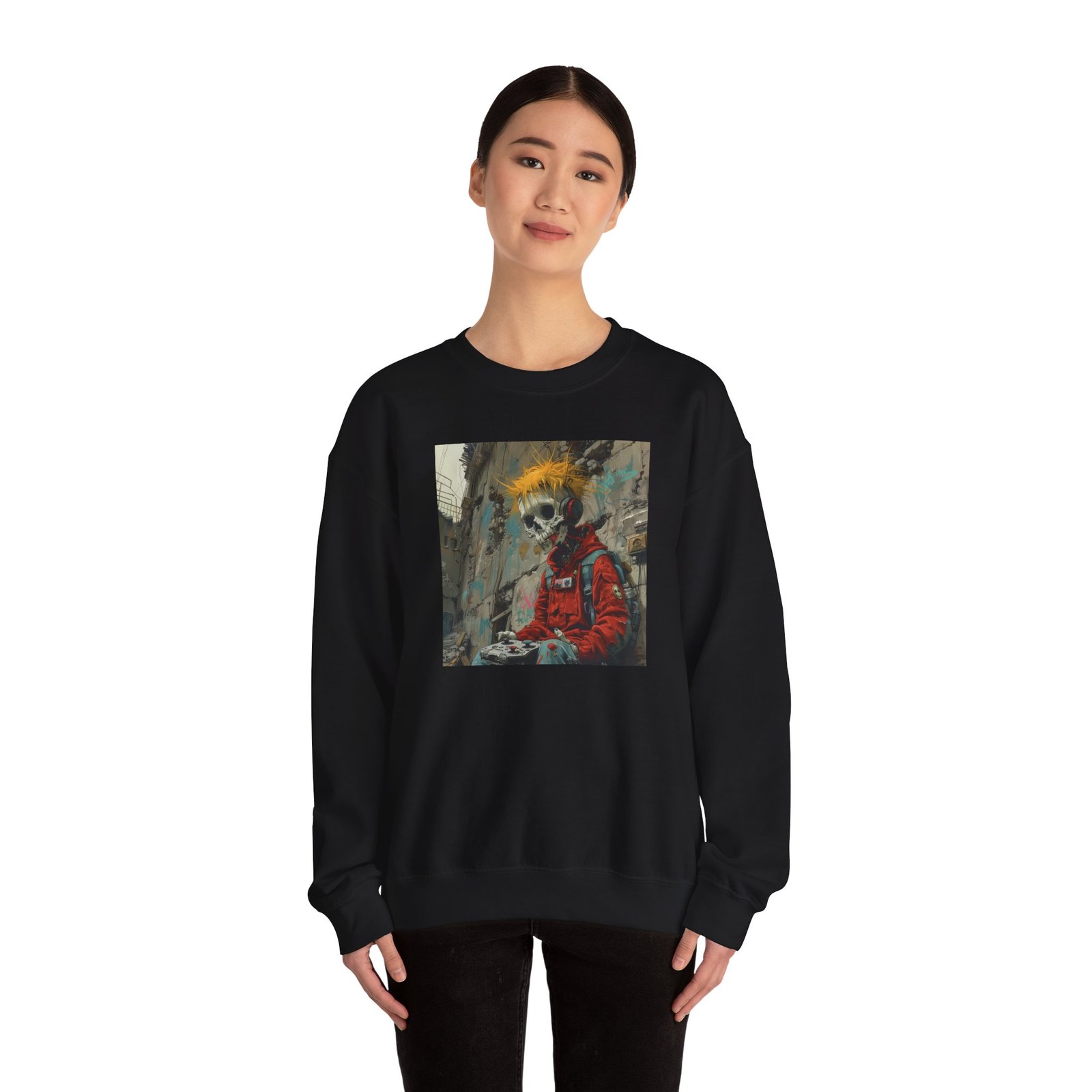 Skater Punk Crewneck Sweatshirt with Game Controller - Image 8