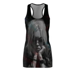 Racerback Dress Sad Girl Black and White Paint Splatter Background