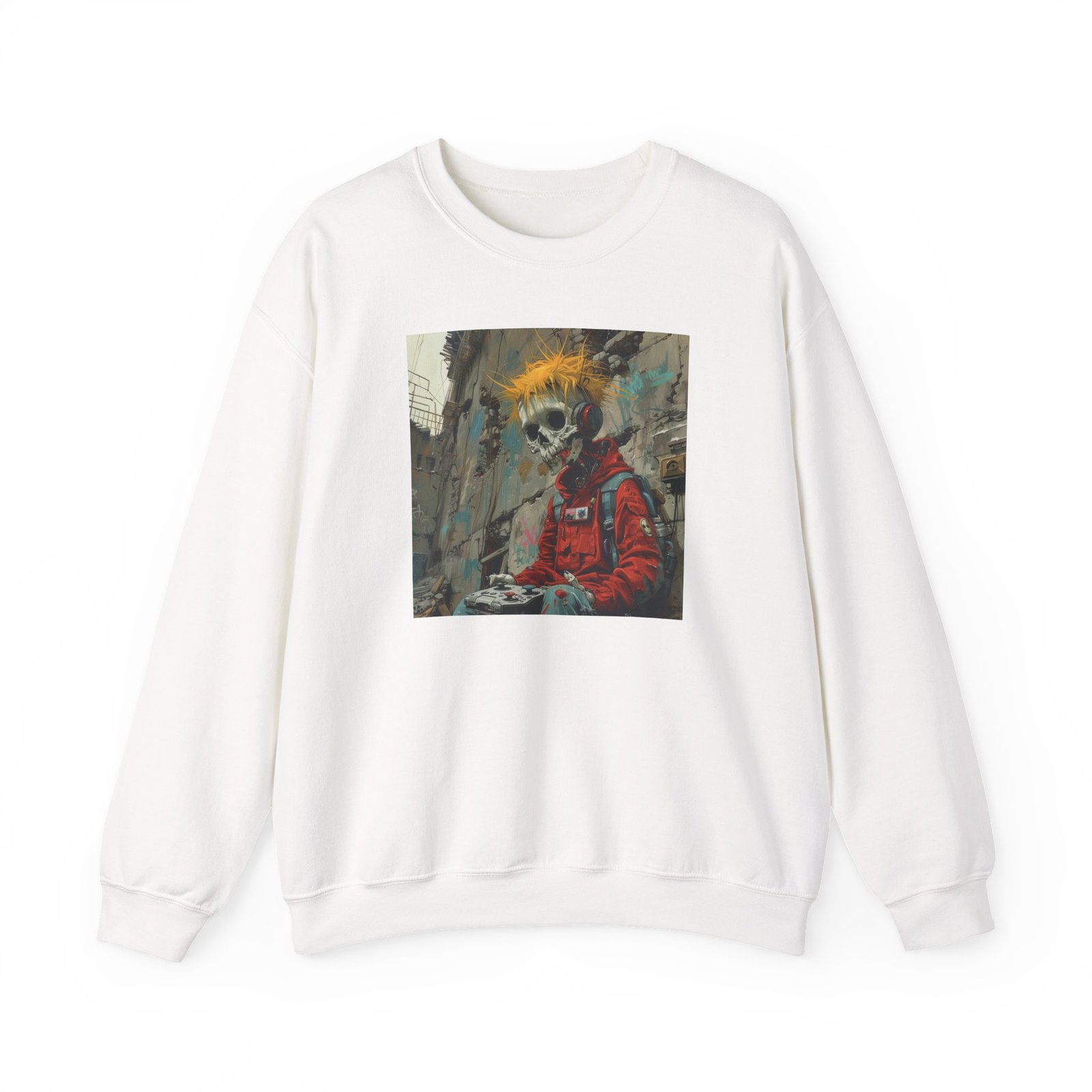 Skater Punk Crewneck Sweatshirt with Game Controller